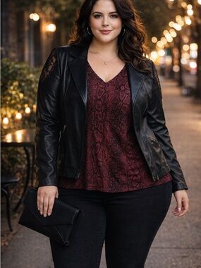 Women's Plus Size 3X Black and Burgundy Pattern long sleeve shirt